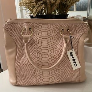 Blush Colored Snake Print Crossbody Handbag